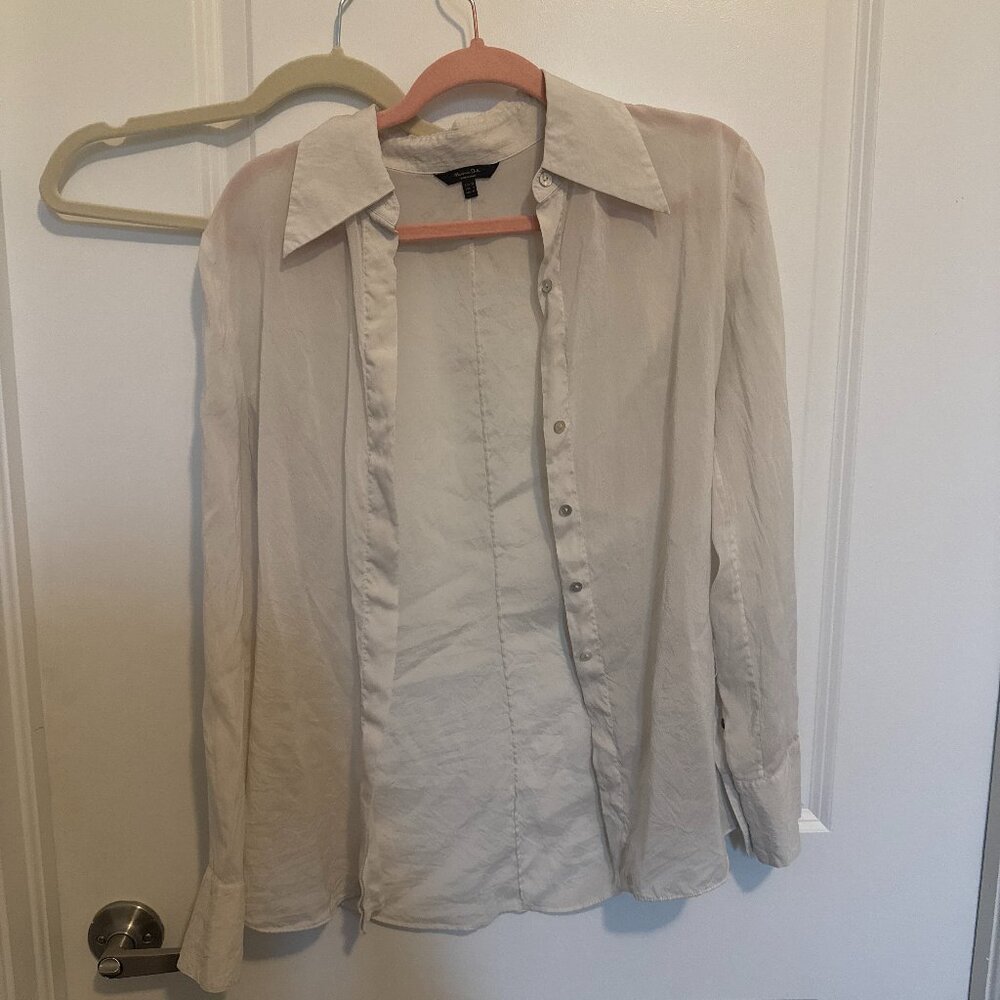 Massimo Dutti Cream Sheer Button-Down Blouse, Size 4